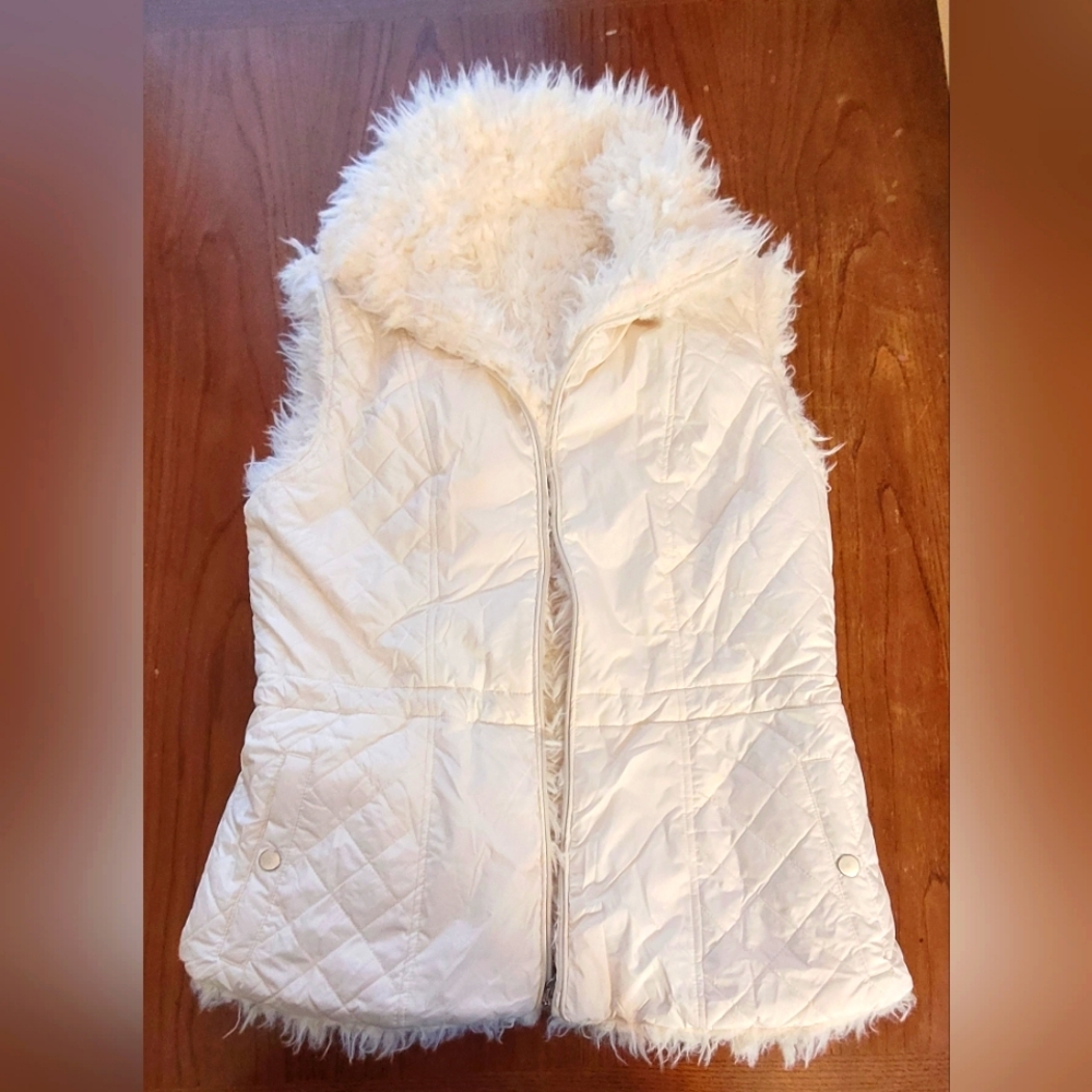 White Faux Fur Reversible Vest Size Medium
